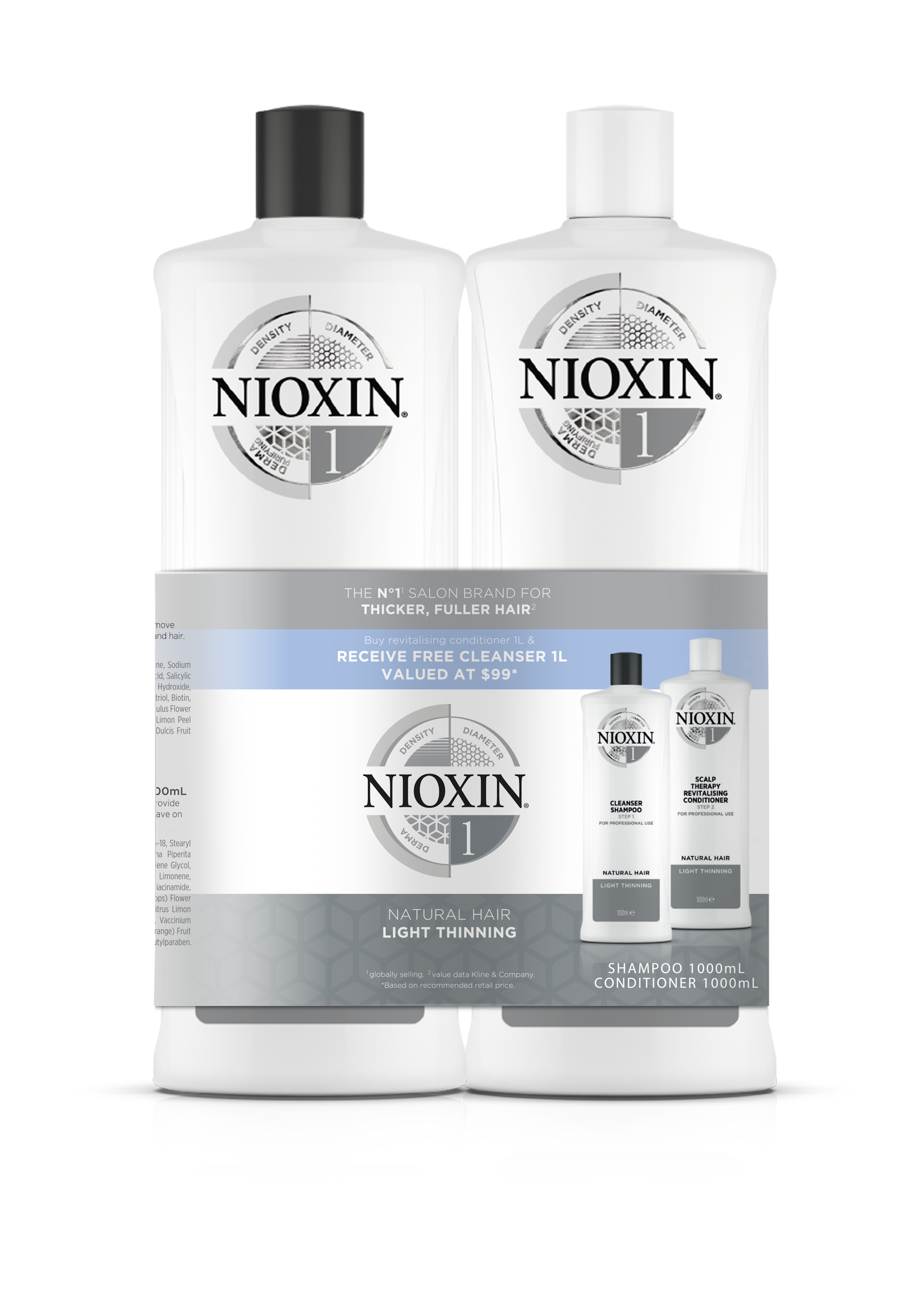 Nioxin System 1 Cleanser Shampoo and Scalp Therapy Revitalising Conditioner 1000ml Bundle Nioxin System 1 Cleanser Shampoo and Scalp Therapy Revitalising Conditioner 1000ml Bundle